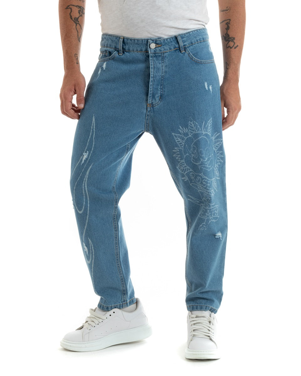 Pantaloni Jeans Uomo Straight Fit Denim Con Stampa Cinque Tasche GIOSAL-P5924A