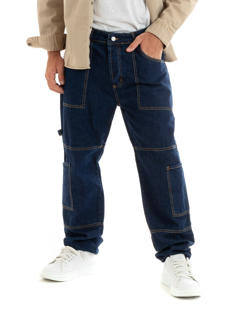 Pantaloni Jeans Uomo Straight Fit Carpenter Denim Scuro con Tasche Laterali GIOSAL-P5925A