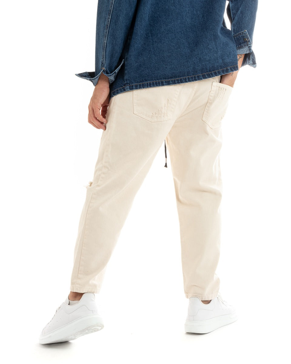 Jeans Jogger Cotone Loose Fit Rotture Panna P5932A