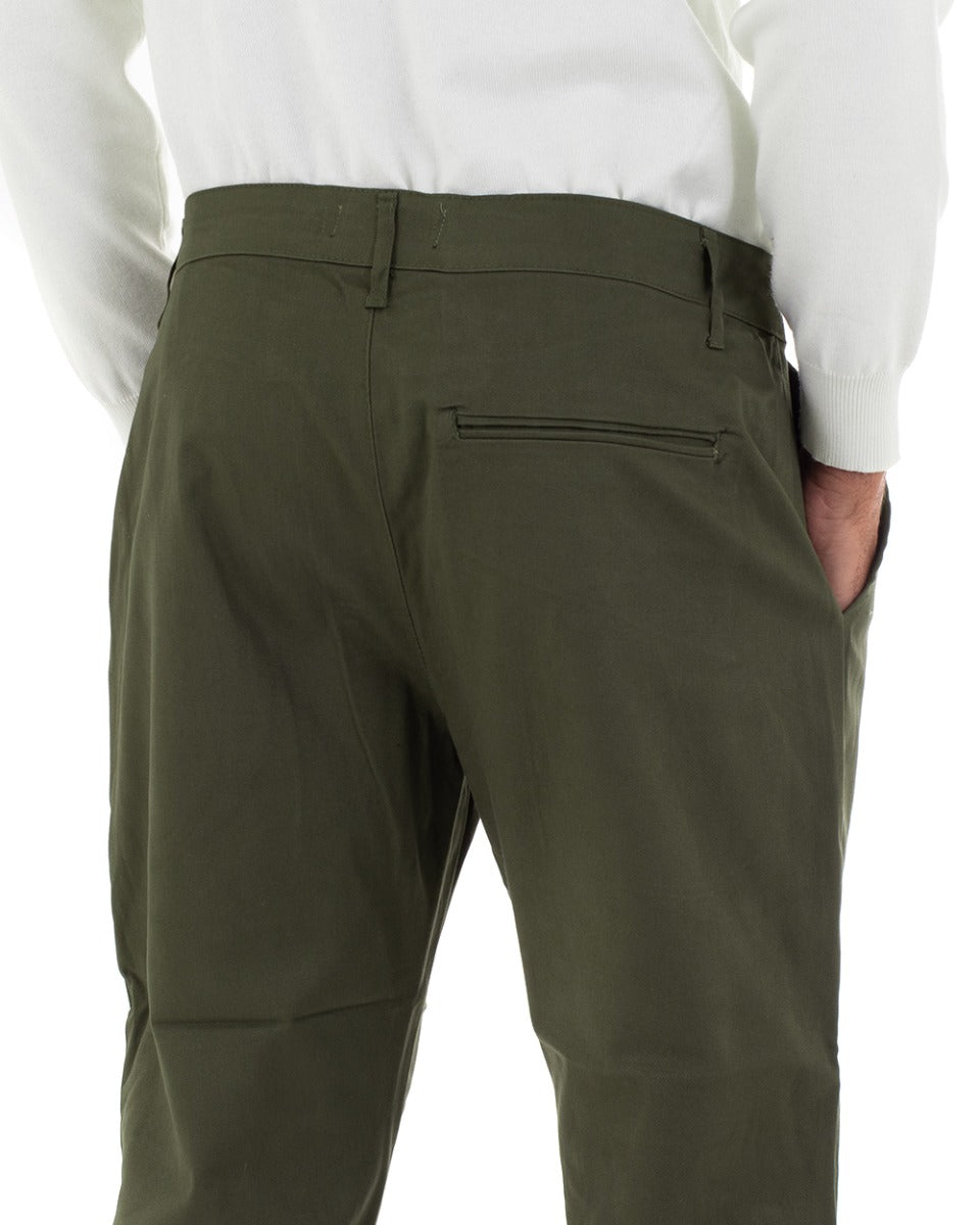 Pantaloni Uomo Abbottonatura Allungata Cotone Capri Tinta Unita Verde Casual GIOSAL-P5936A