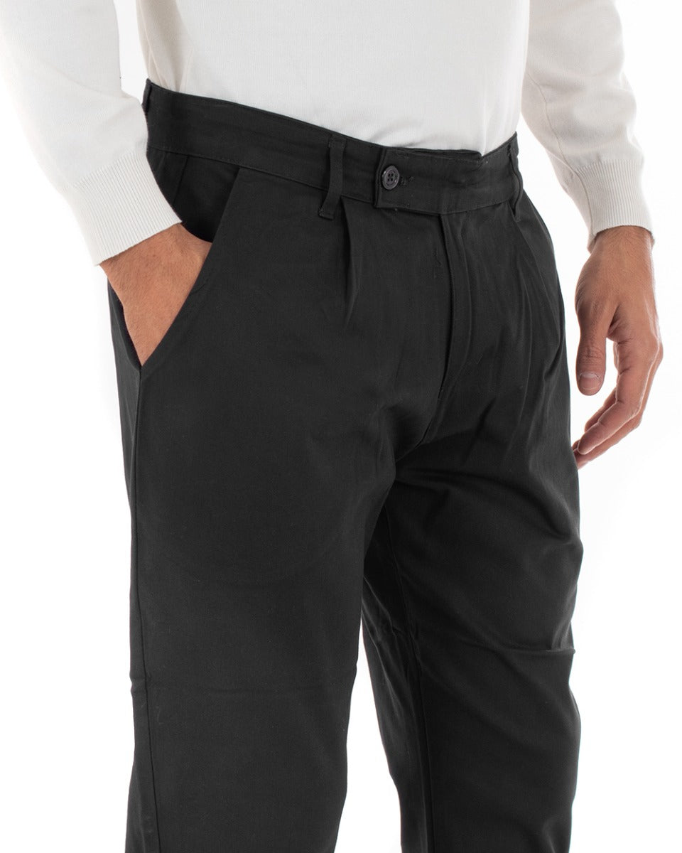 Pantaloni Uomo Abbottonatura Allungata Cotone Capri Tinta Unita Nero Casual GIOSAL-P5940A