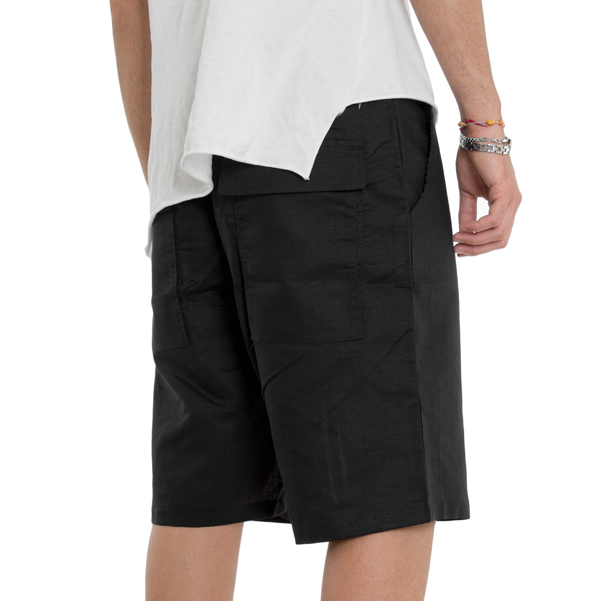 Bermuda Pantaloncino Corto Uomo Tinta Unita Nero Elastico Comfort GIOSAL-PC1233A