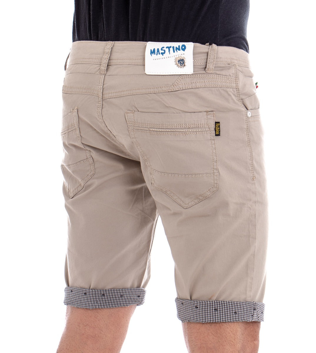 Bermuda Pantaloncino Uomo Corto Cotone Tinta Unita Beige Cinque Tasche Slim GIOSAL-PC1283A