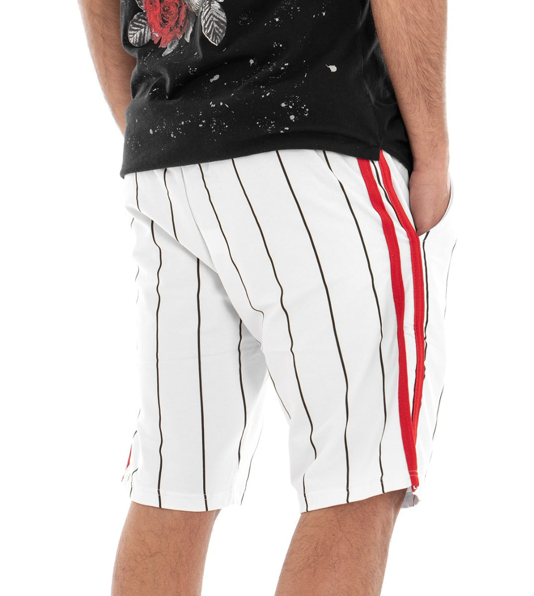 Bermuda Pantaloncino Uomo Tuta Corto Sport Rigato Bianco GIOSAL-PC1292A