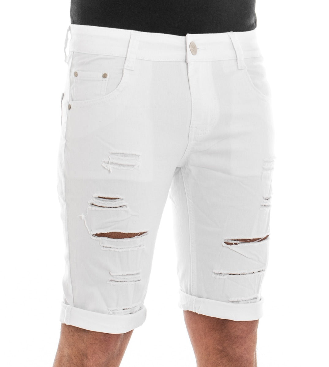 Bermuda Pantaloncino Uomo Cinque Tasche Bianco Slim Rotture GIOSAL-PC1304A
