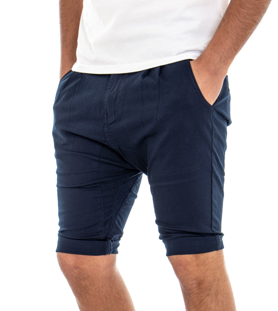 Bermuda Pantaloncino Uomo Corto Blu Pence Tinta Unita Cavallo Basso GIOSAL-PC1305A