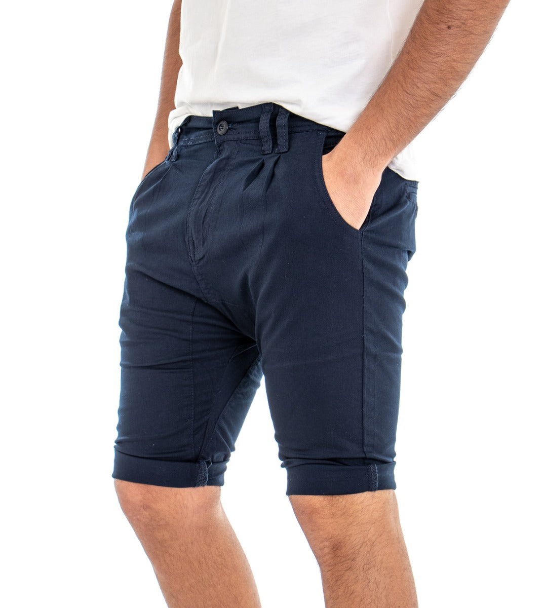 Bermuda Pantaloncino Uomo Corto Blu Pence Tinta Unita Cavallo Basso GIOSAL-PC1305A