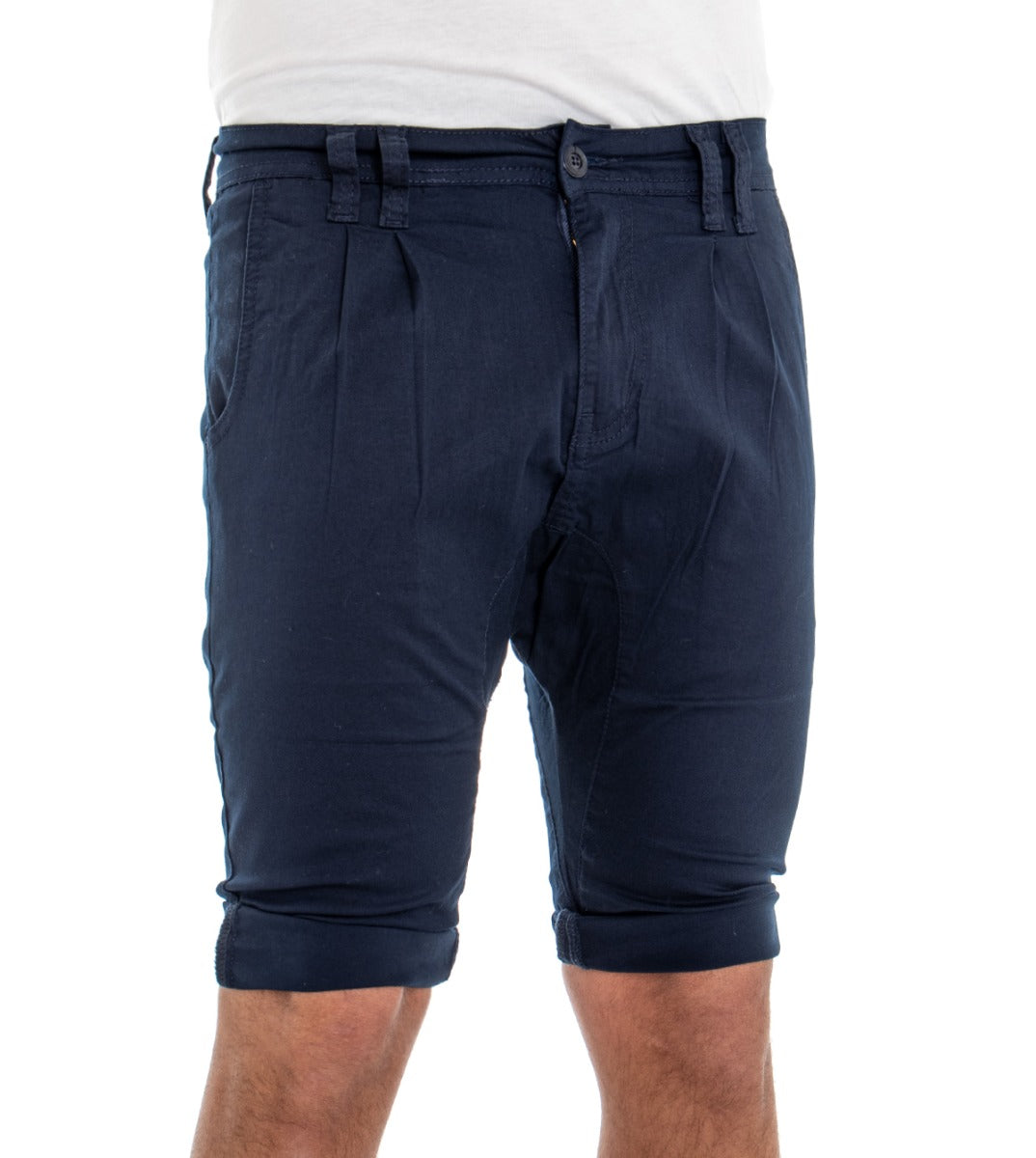 Bermuda Pantaloncino Uomo Corto Blu Pence Tinta Unita Cavallo Basso GIOSAL-PC1305A