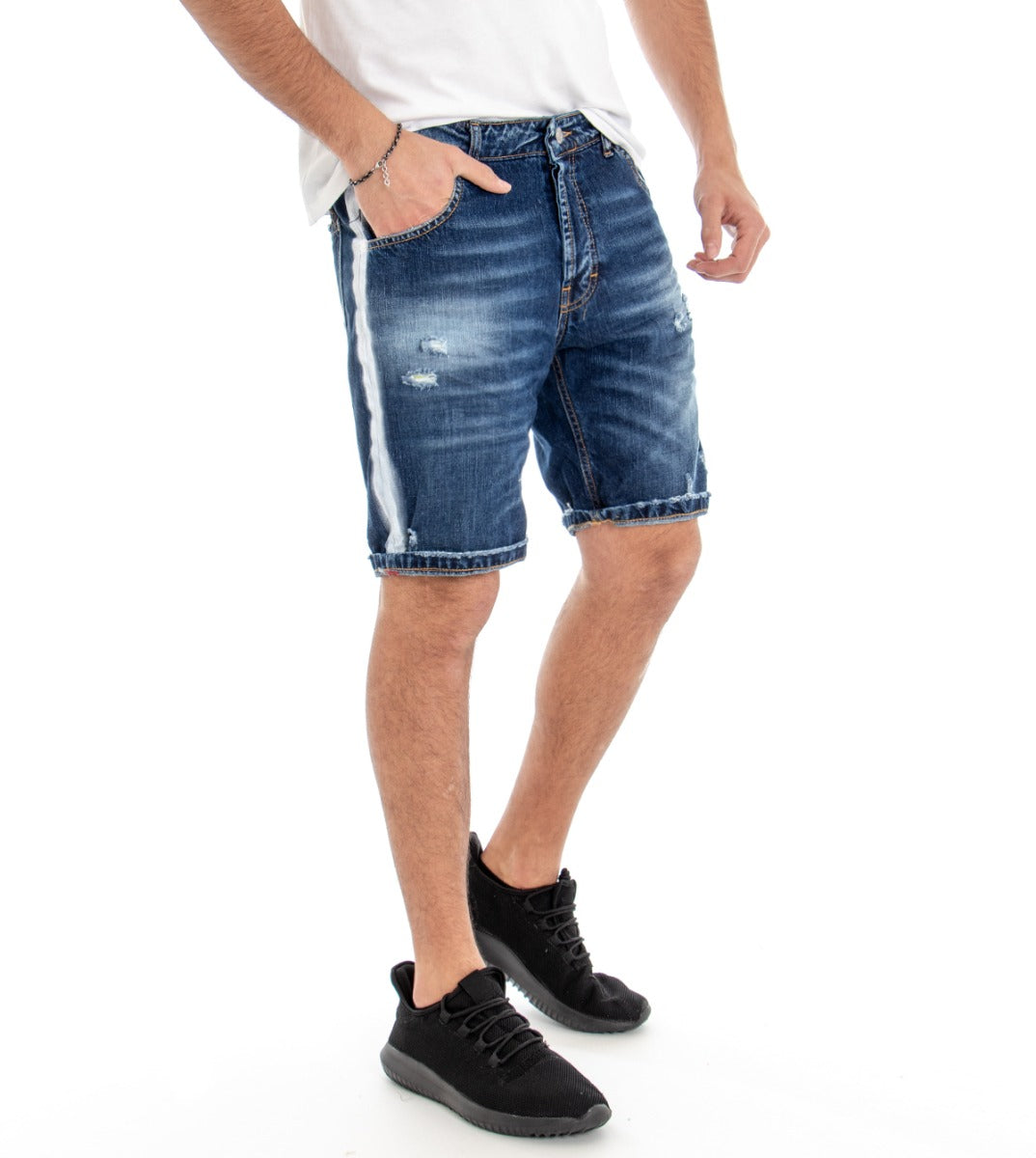 Bermuda Pantaloncino Jeans Uomo Denim Riga Laterale Slim Cinque Tasche GIOSAL-PC1336A