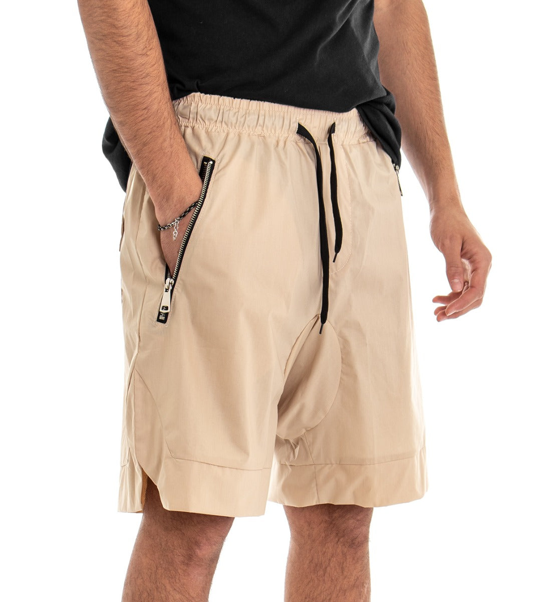 Bermuda Pantaloncino Uomo Corto Beige Elastico Cavallo Basso GIOSAL-PC1360A