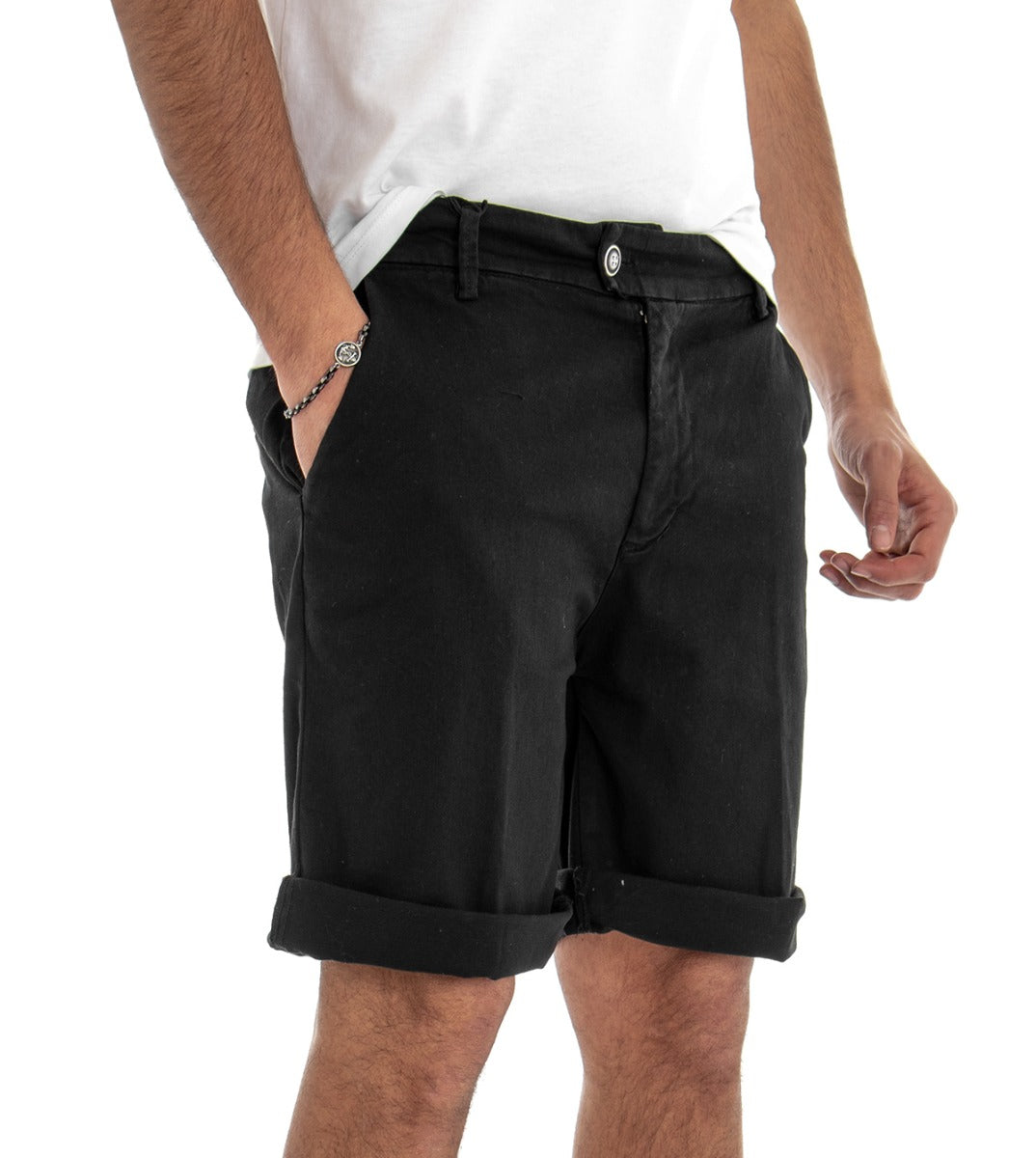 Bermuda Pantaloncino Uomo Corto Cotone Tasca America Nero GIOSAL-PC1378A