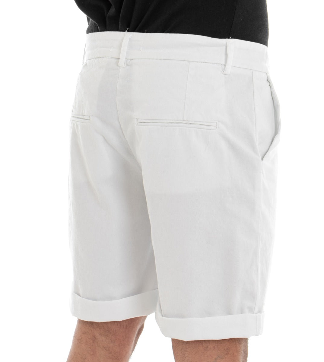 Bermuda Pantaloncino Uomo Corto Cotone Bianco Tasca America GIOSAL-PC1379A