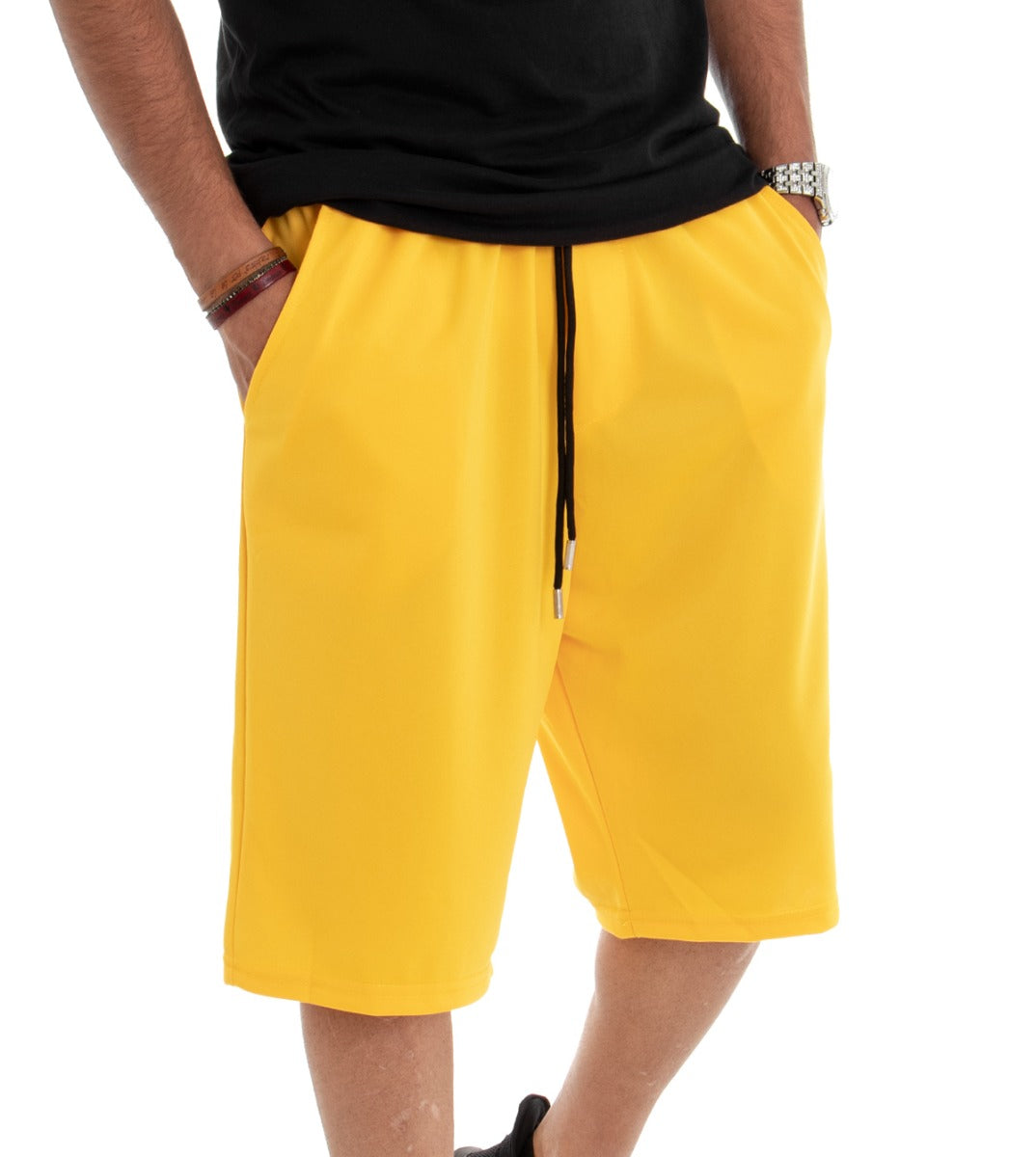 Bermuda Pantaloncino Uomo Corto Tuta Over Tinta Unita Giallo GIOSAL-PC1471A