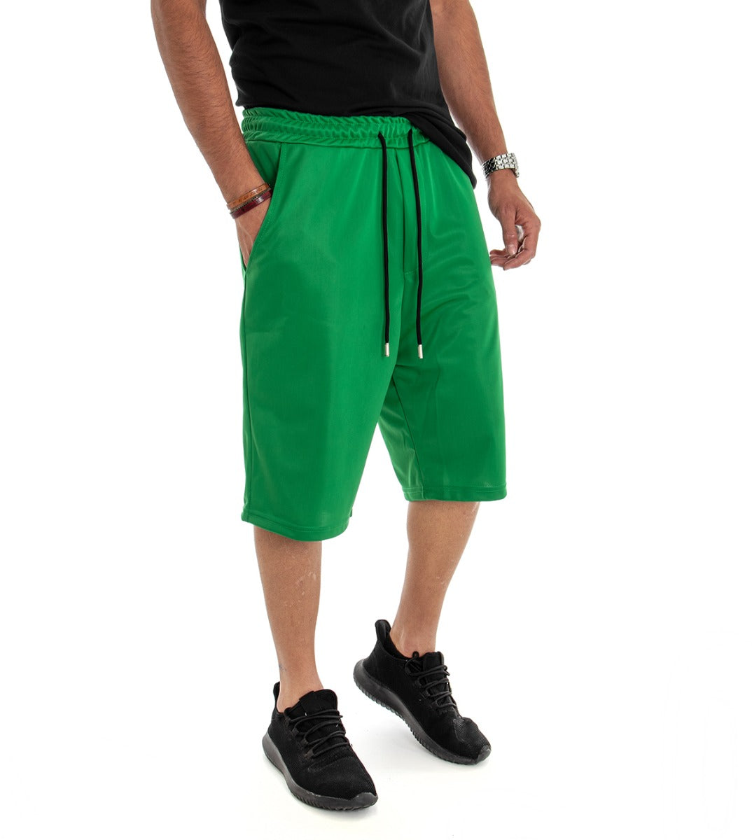 Bermuda Pantaloncino Uomo Corto Tuta Over Tinta Unita Verde GIOSAL-PC1472A