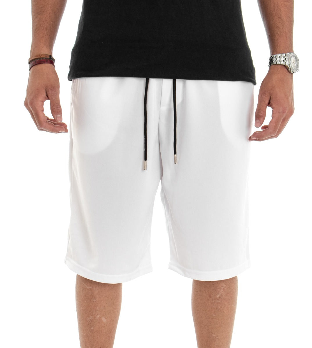 Bermuda Pantaloncino Uomo Corto Tuta Over Tinta Unita Bianco GIOSAL-PC1475A