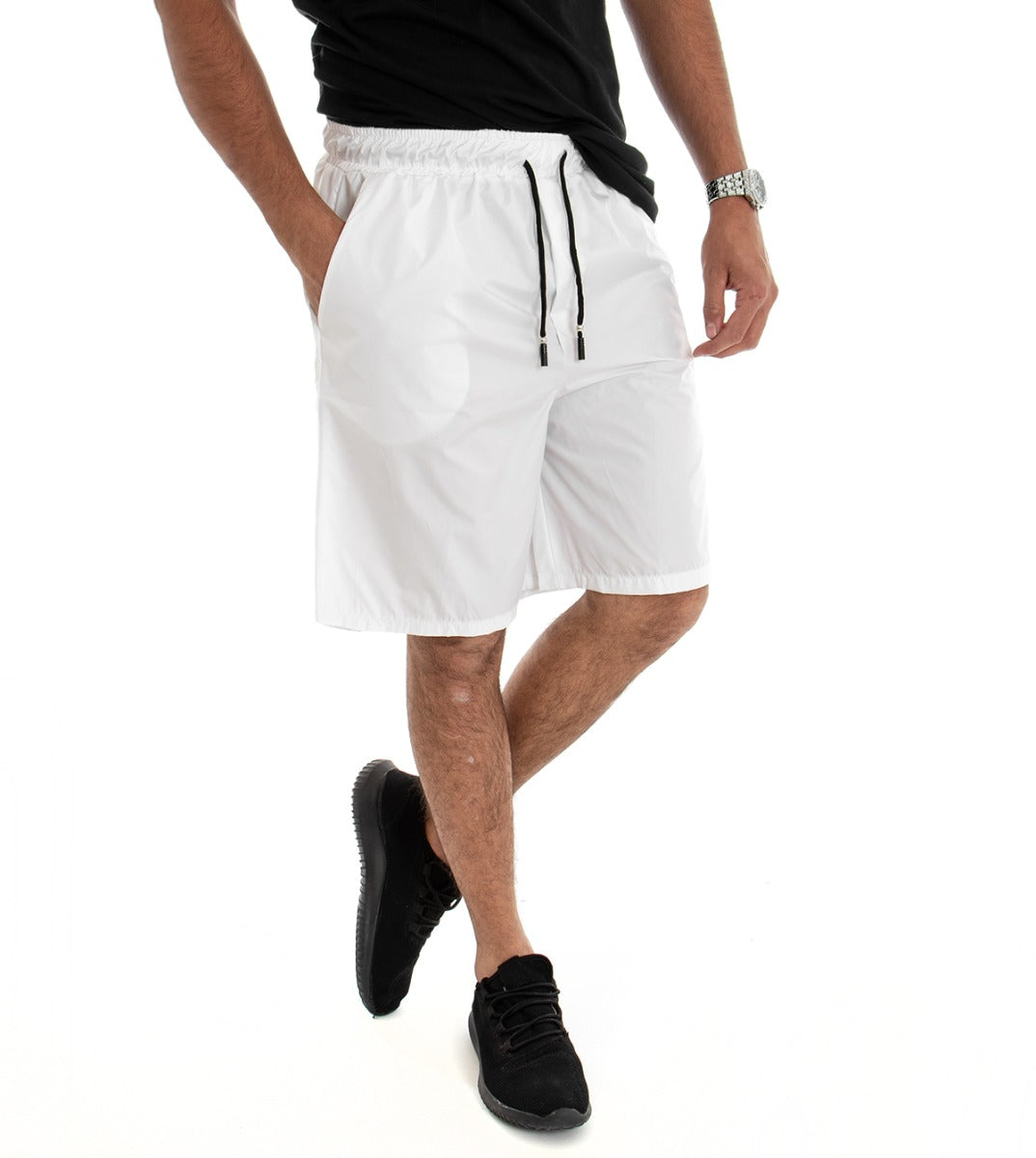 Bermuda Pantaloncino Uomo Corto Over Tinta Unita Bianco GIOSAL-PC1483A