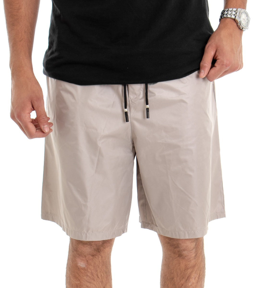 Bermuda Pantaloncino Uomo Corto Over Tinta Unita Beige GIOSAL-PC1486A