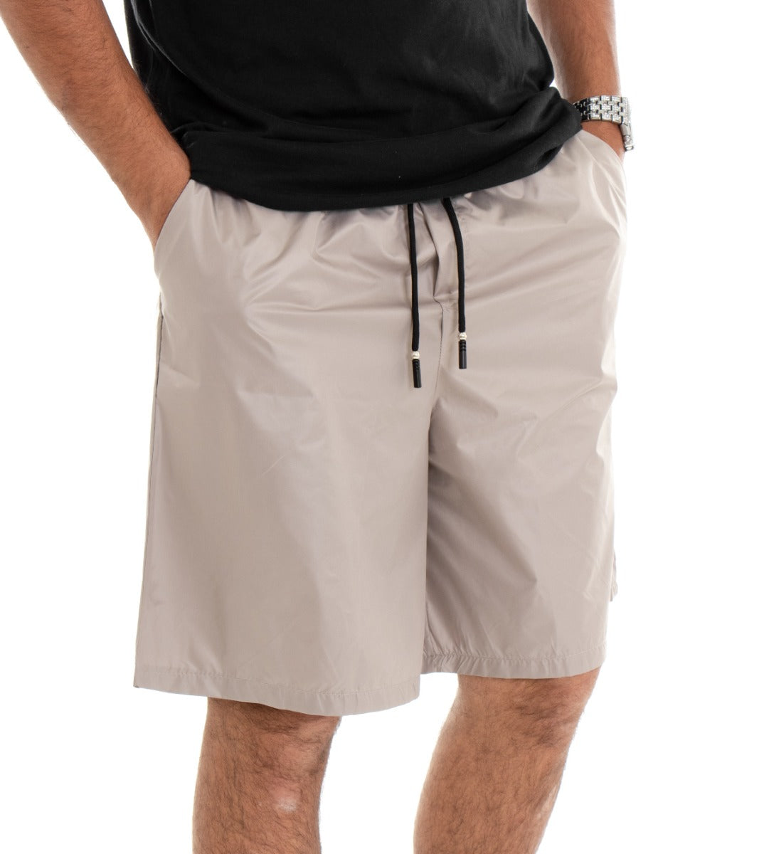 Bermuda Pantaloncino Uomo Corto Over Tinta Unita Beige GIOSAL-PC1486A