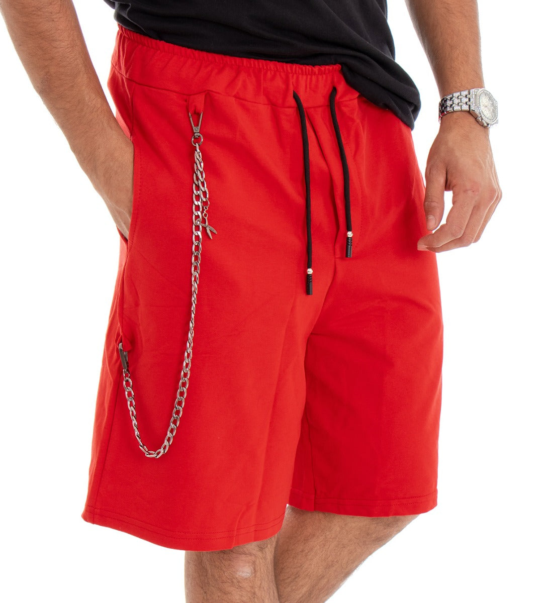 Bermuda Pantaloncino Uomo Corto Over Tinta Unita Rosso Cotone GIOSAL-PC1491A