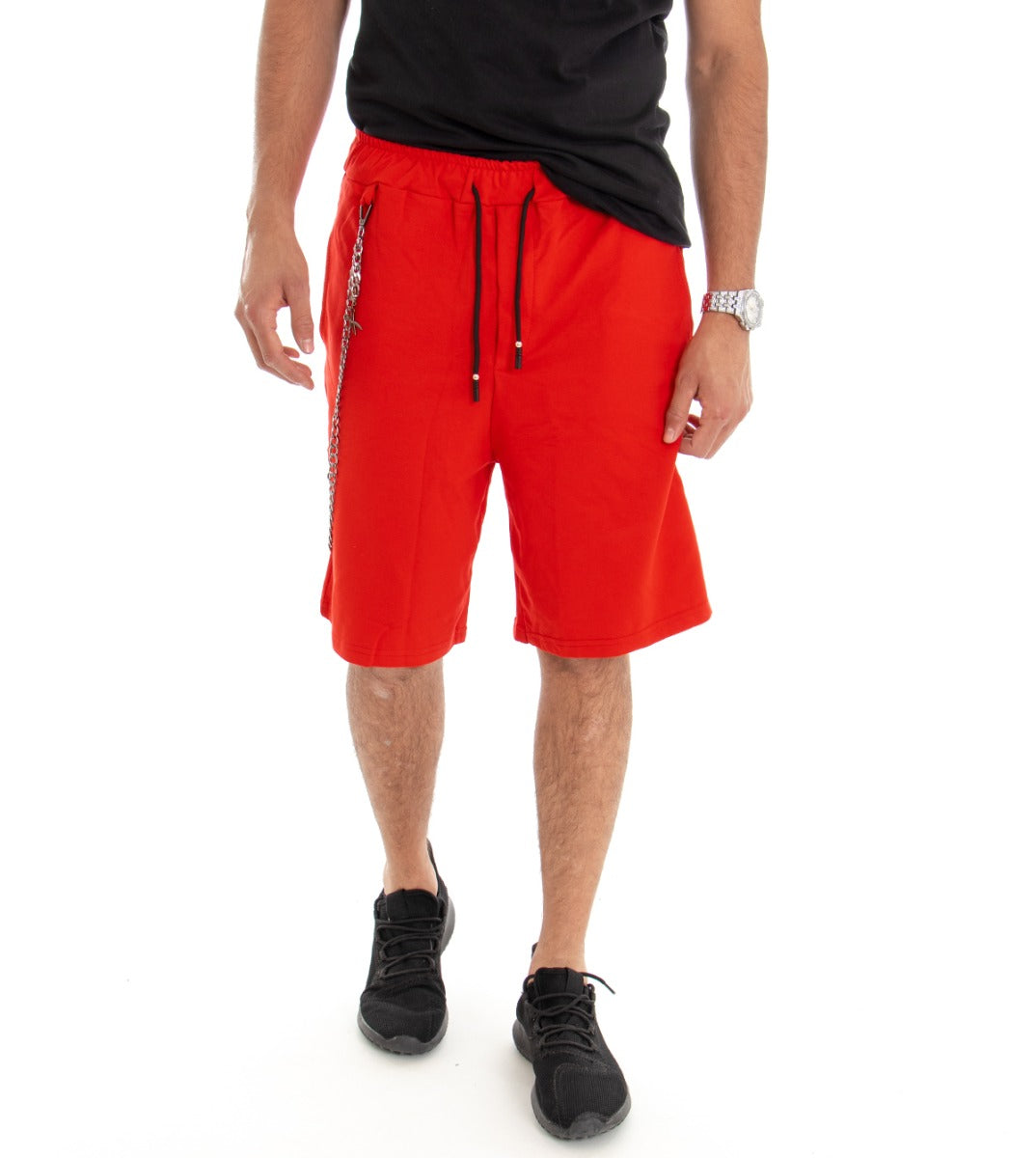 Bermuda Pantaloncino Uomo Corto Over Tinta Unita Rosso Cotone GIOSAL-PC1491A