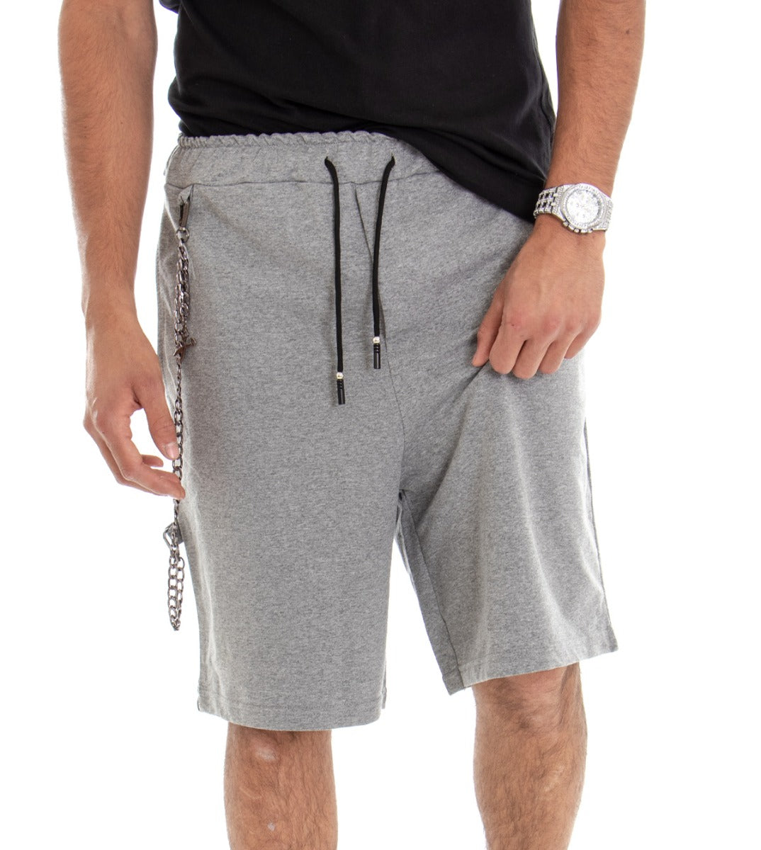 Bermuda Pantaloncino Uomo Corto Over Tinta Unita Grigio Cotone GIOSAL-PC1492A