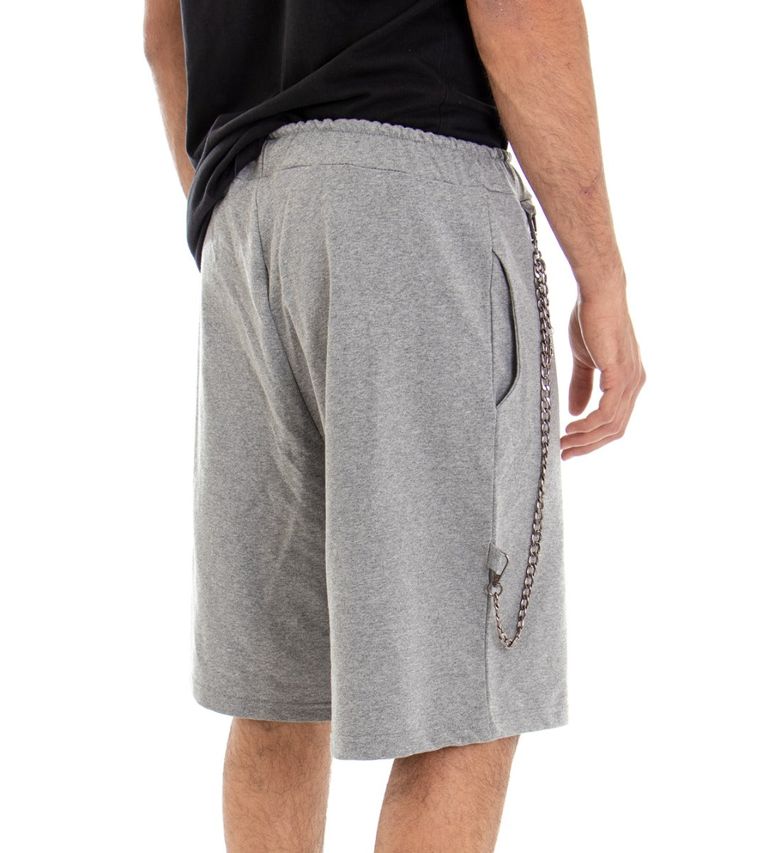 Bermuda Pantaloncino Uomo Corto Over Tinta Unita Grigio Cotone GIOSAL-PC1492A