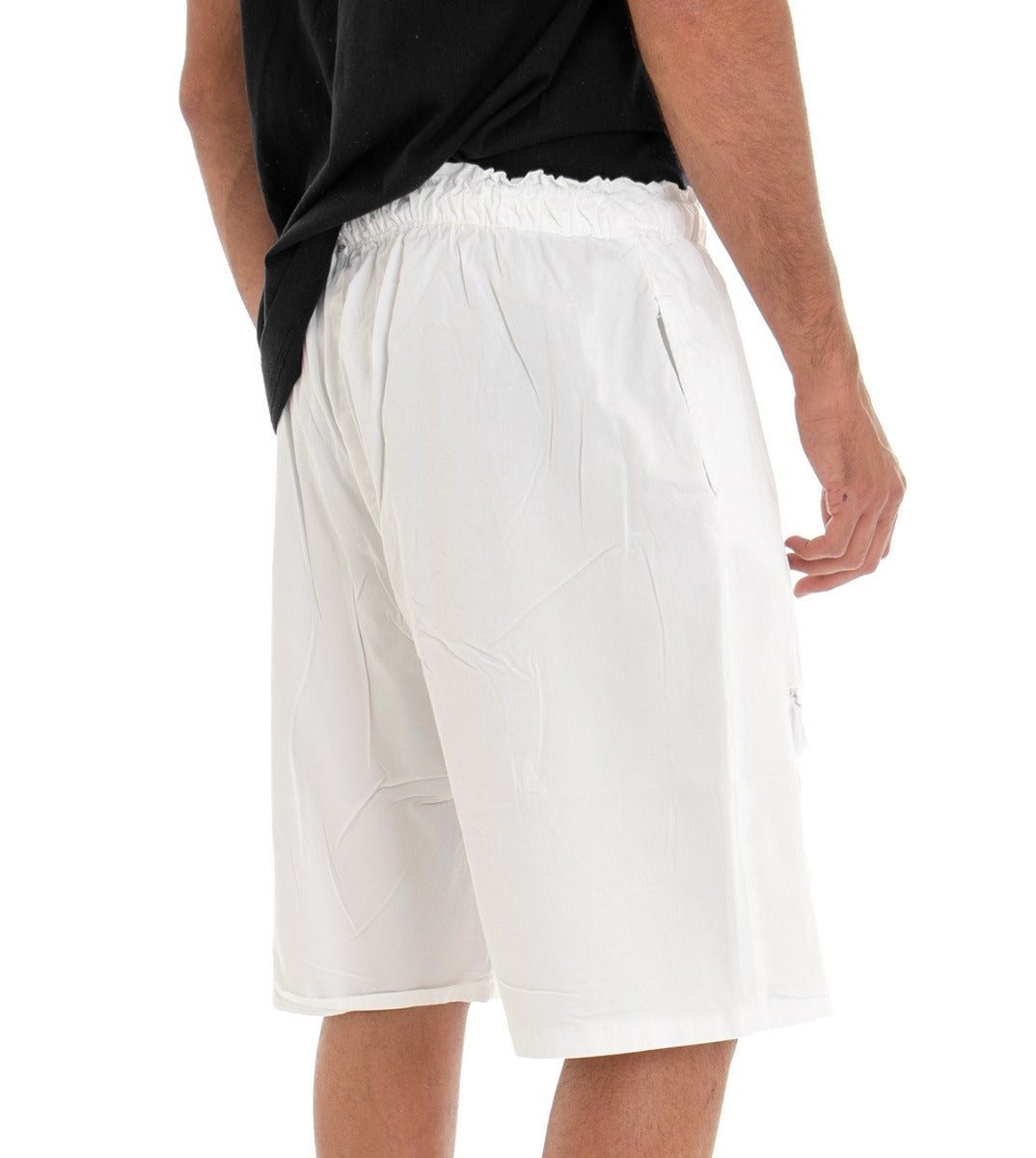 Bermuda Pantaloncino Uomo Shorts Over Tinta Unita Bianco Rotture GIOSAL-PC1527A