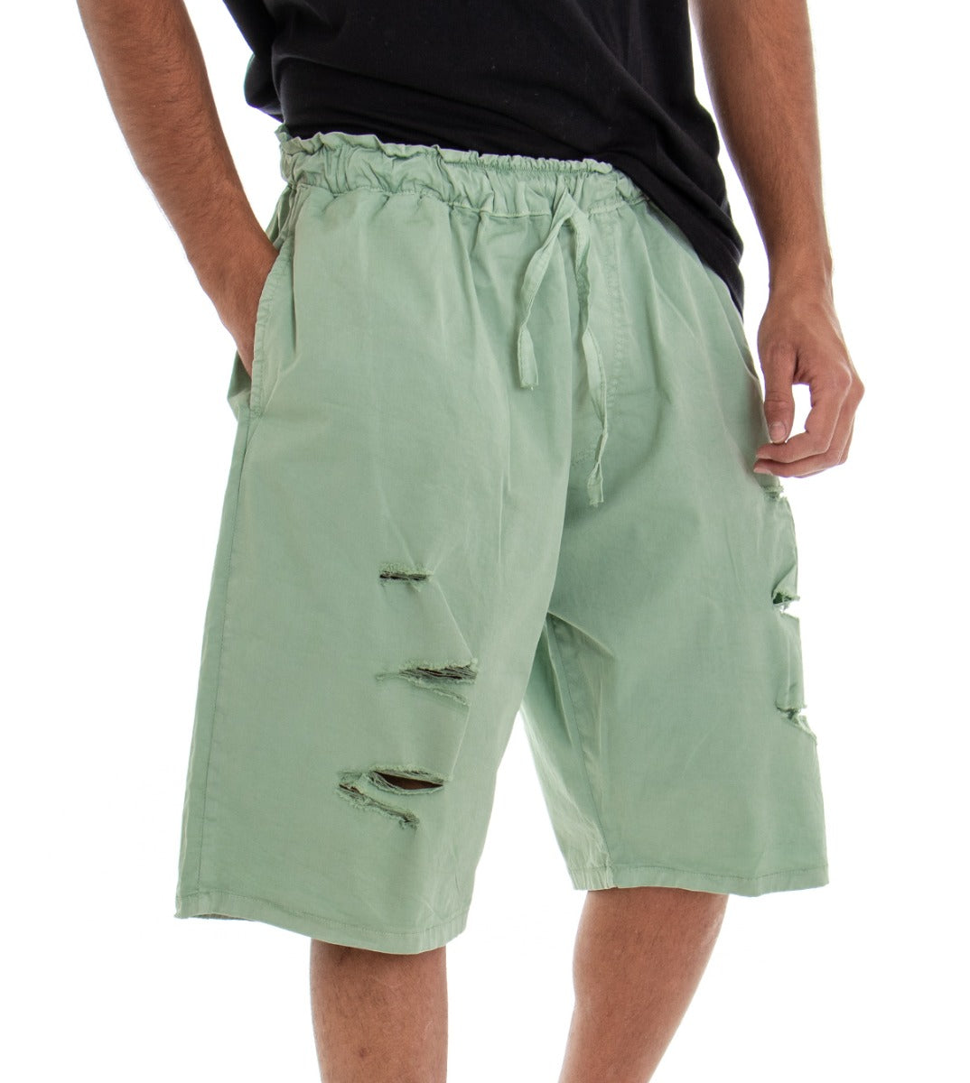 Bermuda Pantaloncino Uomo Shorts Over Tinta Unita Verde Rotture GIOSAL-PC1531A