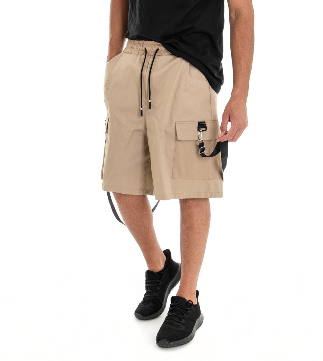 Bermuda Pantaloncino Uomo Shorts Tinta Unita Beige Cargo GIOSAL-PC1555A
