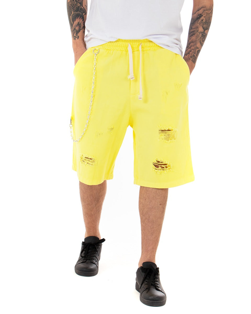Bermuda Pantaloncino Uomo Corto Giallo Rotture Elastico Oversize GIOSAL-PC1599A