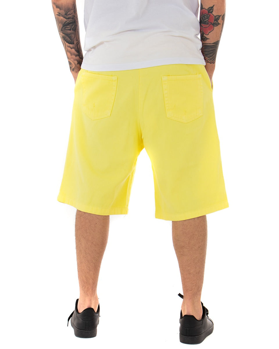 Bermuda Pantaloncino Uomo Corto Giallo Rotture Elastico Oversize GIOSAL-PC1599A