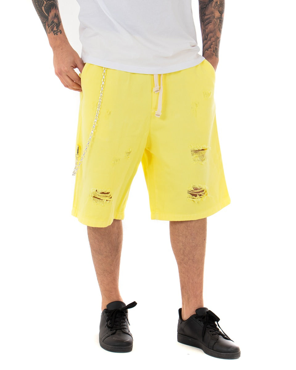 Bermuda Pantaloncino Uomo Corto Giallo Rotture Elastico Oversize GIOSAL-PC1599A