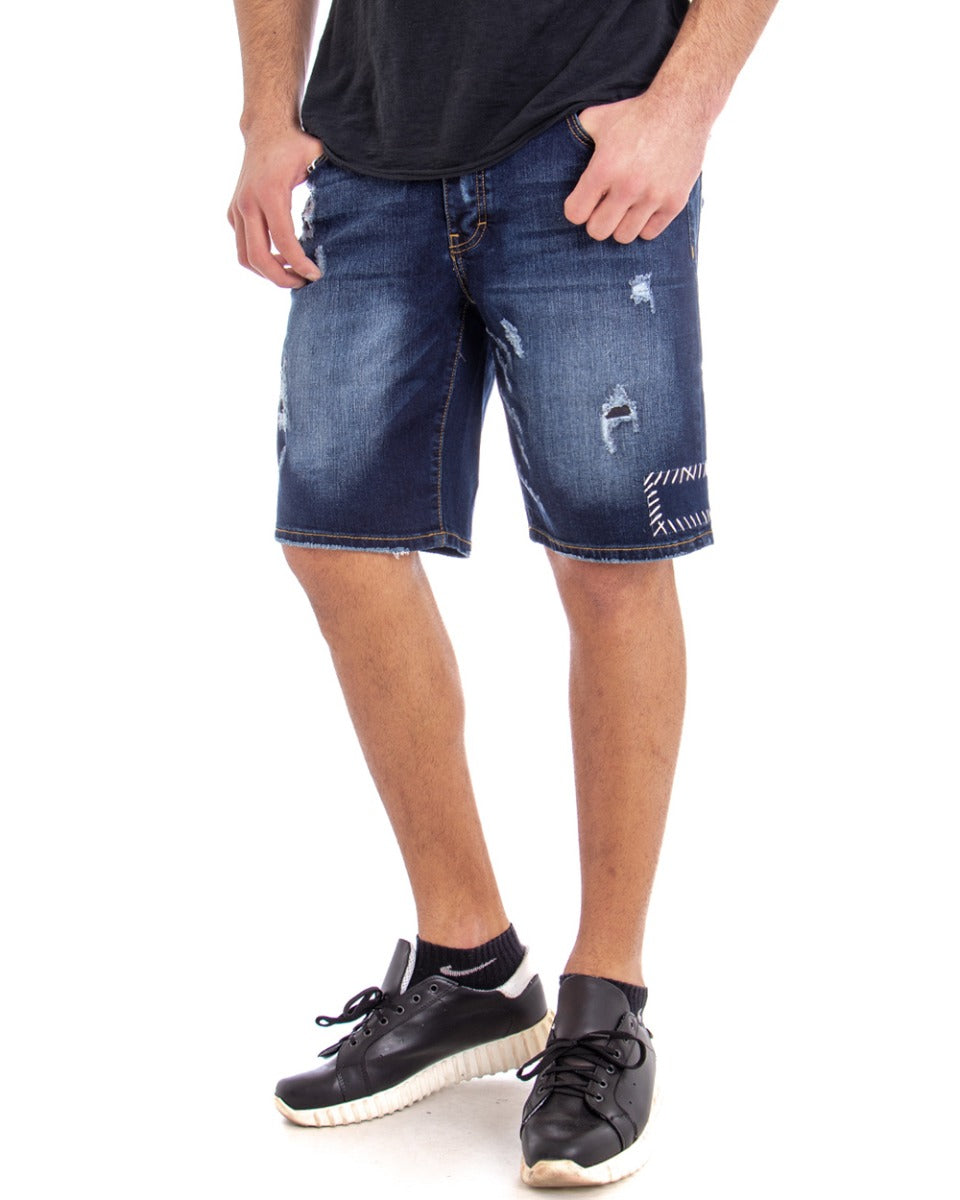 Bermuda Pantaloncino Uomo Corto Jeans Denim Rotture Cinque Tasche GIOSAL-PC1619A