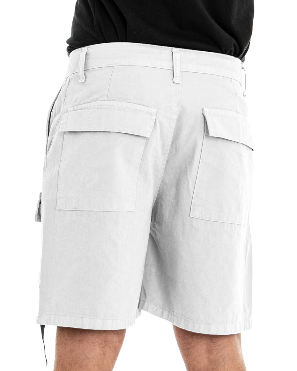 Bermuda Pantaloncino Uomo Corto Bianco Tasca America Cargo GIOSAL-PC1626A
