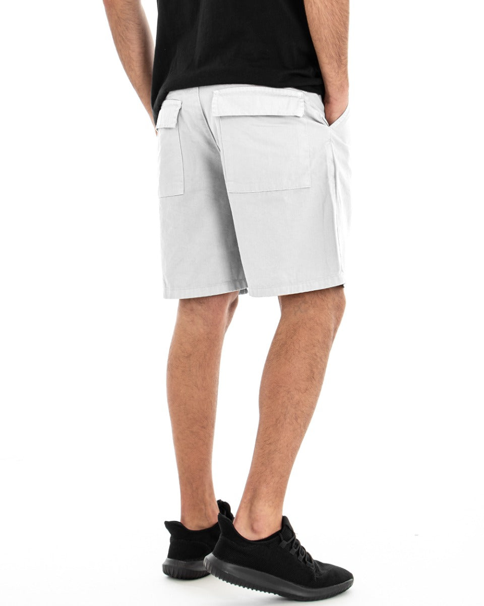 Bermuda Pantaloncino Uomo Corto Bianco Tasca America Cargo GIOSAL-PC1626A