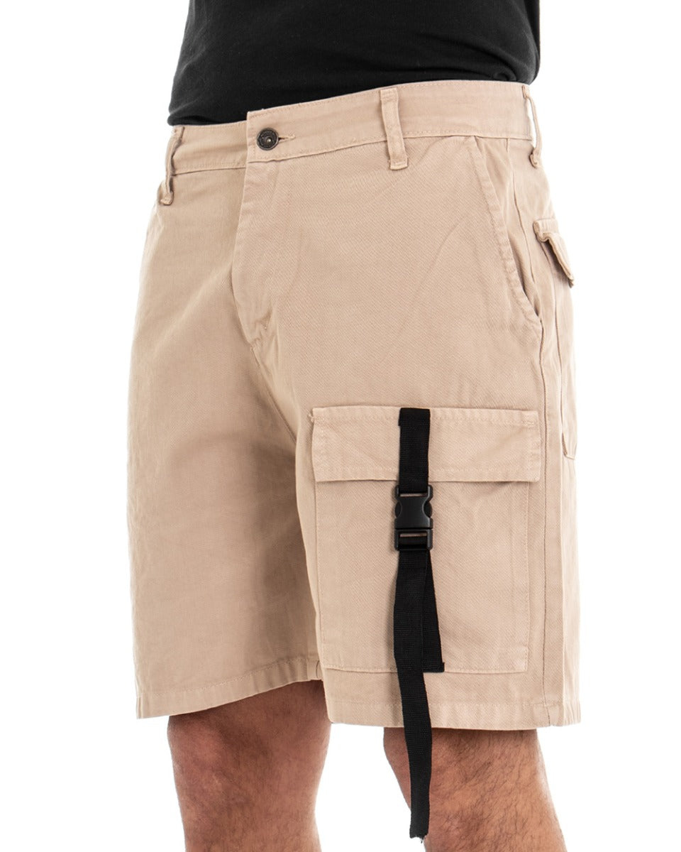 Bermuda Pantaloncino Uomo Corto Beige Tasca America Cargo GIOSAL-PC1628A