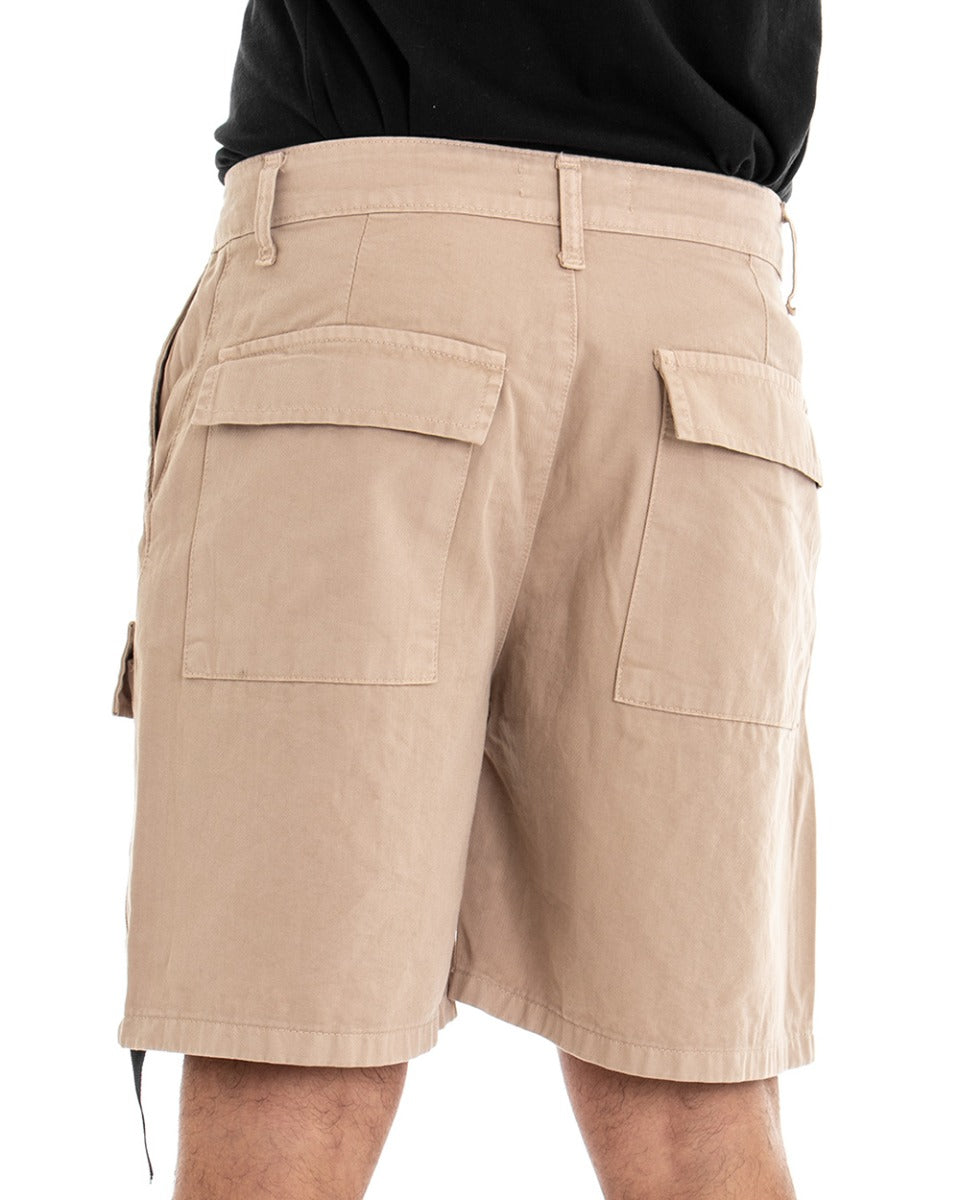 Bermuda Pantaloncino Uomo Corto Beige Tasca America Cargo GIOSAL-PC1628A