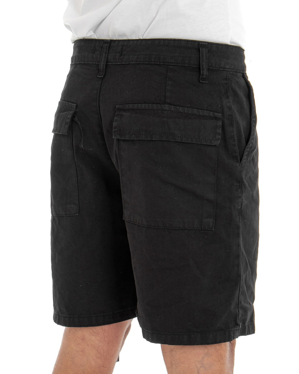 Bermuda Pantaloncino Uomo Corto Nero Tasca America Cargo GIOSAL-PC1629A