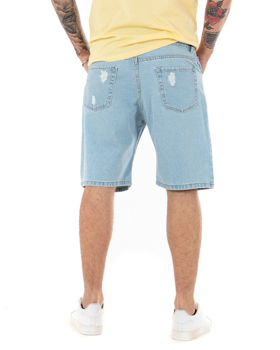 Bermuda Pantaloncini Uomo Corti Casual Jeans Cinque Tasche Con Rotture Regular Fit Denim Chiaro GIOSAL-PC1691A