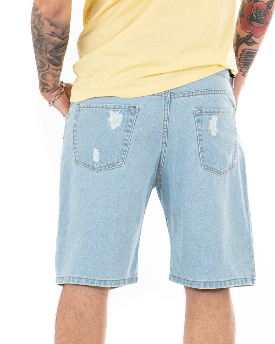Bermuda Pantaloncino Uomo Jeans Rotture Denim Chiaro Cinque Tasche GIOSAL-PC1691A