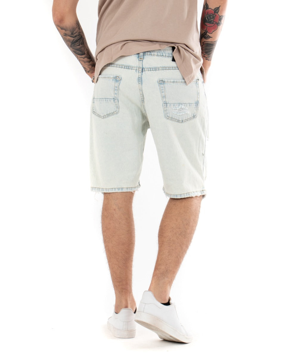 Bermuda Pantaloncino Uomo Denim Chiaro Sabbiato Rotture Cinque Tasche GIOSAL-PC1697A