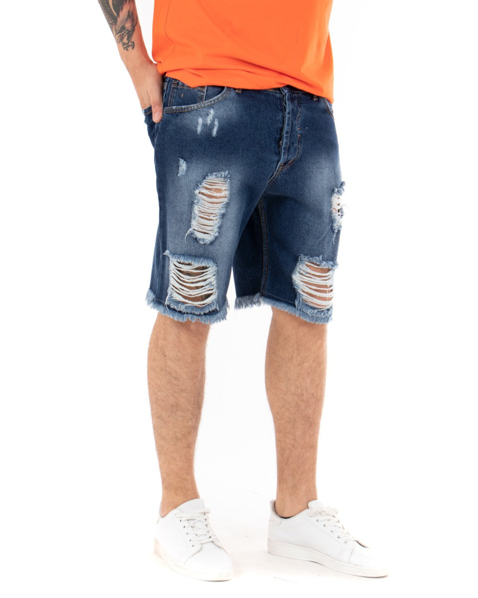 Bermuda Pantaloncini Uomo Corti Jeans Regular Fit Casual Con Rotture Cinque Tasche Denim Sfumato GIOSAL-PC1700A