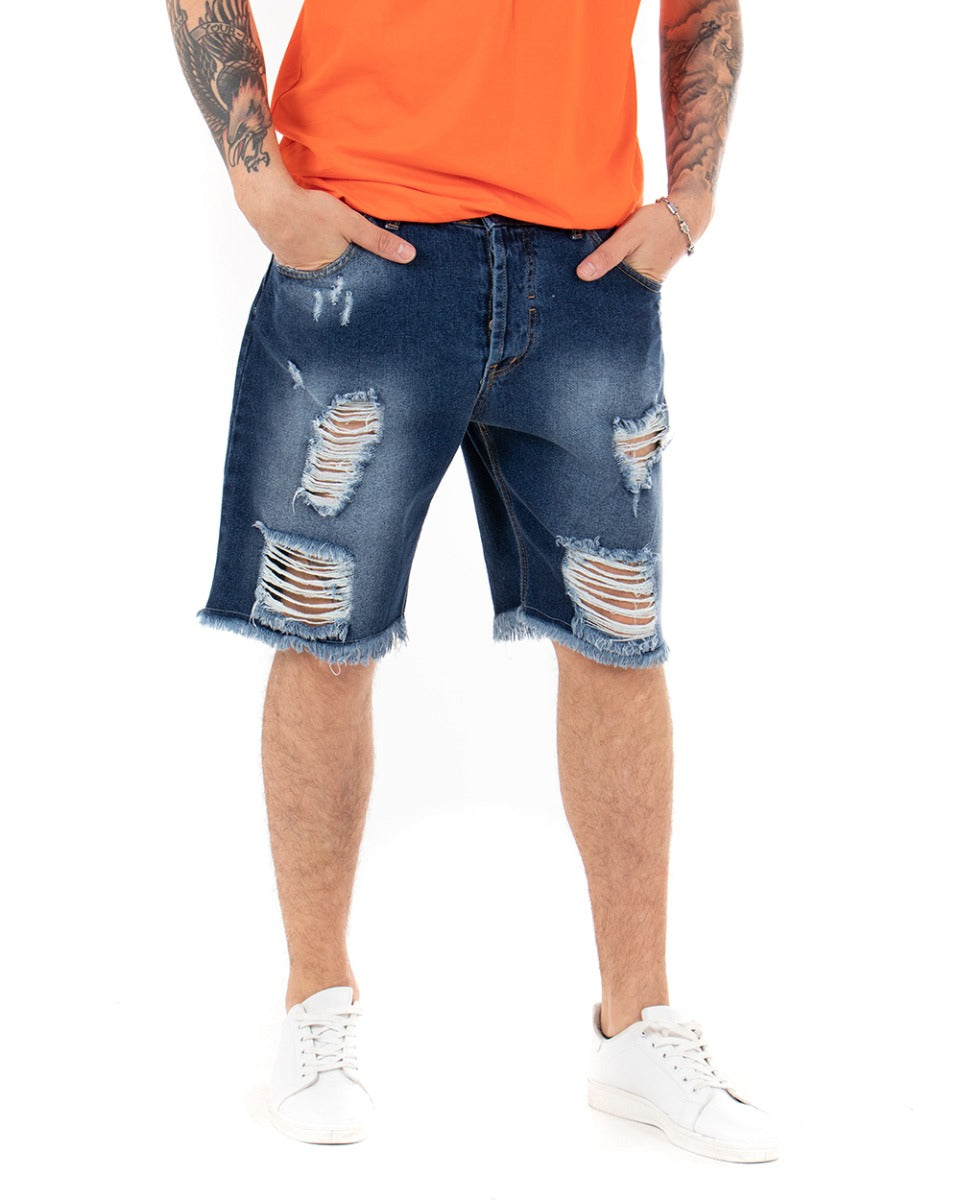 Bermuda Pantaloncino Uomo Denim Jeans Rotture Cinque Tasche Sfumato GIOSAL-PC1700A