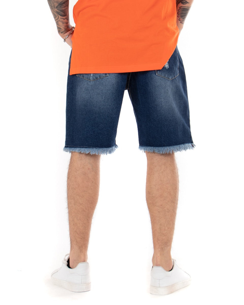 Bermuda Pantaloncini Uomo Corti Jeans Regular Fit Casual Con Rotture Cinque Tasche Denim Sfumato GIOSAL-PC1700A