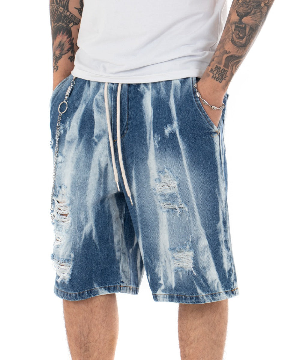 Bermuda Pantaloncino Uomo Denim Sfumato Catena Pantalaccio Jeans GIOSAL-PC1707A