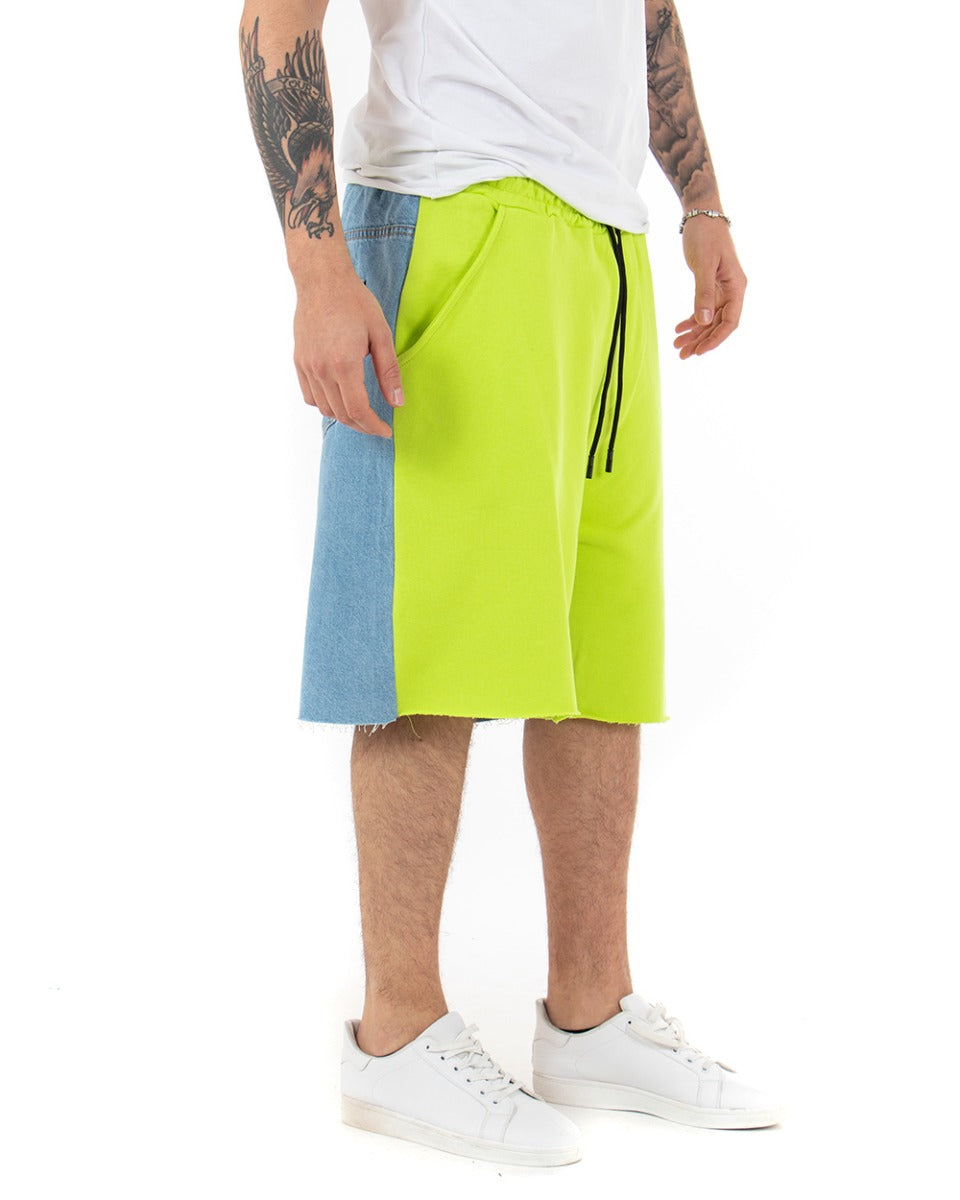 Bermuda Pantaloncino Uomo Tuta Bicolore Jeans Giallo Fluo Denim GIOSAL-PC1709A