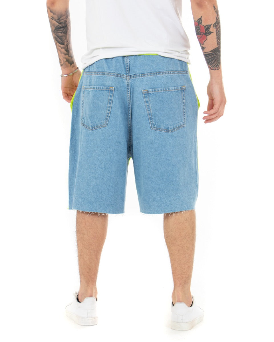 Bermuda Pantaloncino Uomo Tuta Bicolore Jeans Giallo Fluo Denim GIOSAL-PC1709A