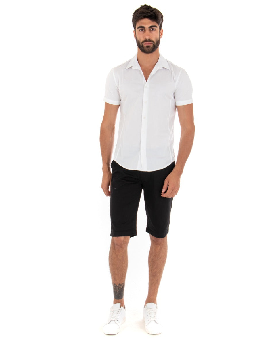 Bermuda Pantaloncini Uomo Corti Classici Casual Basic Con Tasca America Cotone Tinta Unita Nero GIOSAL-PC1718A