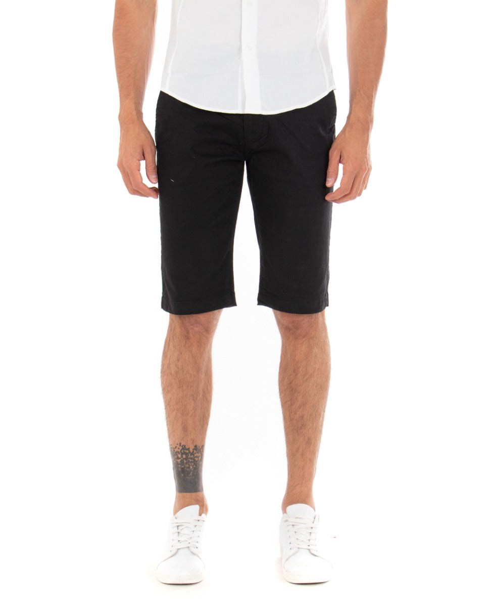 Bermuda Pantaloncini Uomo Corti Classici Casual Basic Con Tasca America Cotone Tinta Unita Nero GIOSAL-PC1718A