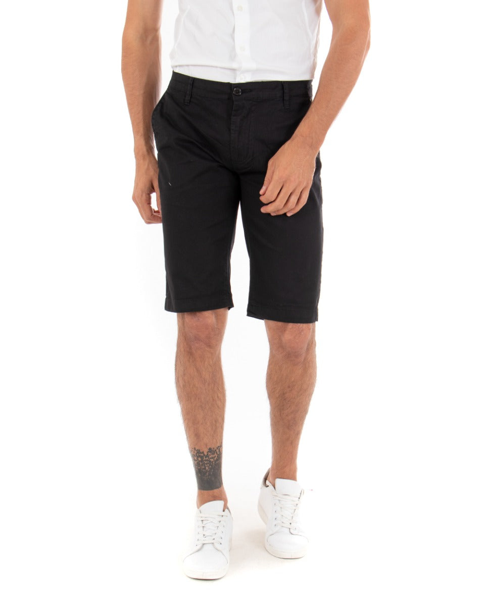 Bermuda Pantaloncini Uomo Corti Classici Casual Basic Con Tasca America Cotone Tinta Unita Nero GIOSAL-PC1718A